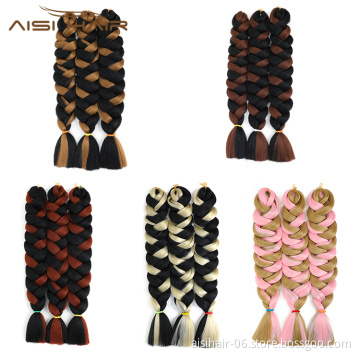 Aisi Hair Mixed Color Top Quality 82 Inch Braid Hair Low Temperature Flame Retardant Fiber Braiding Hair Extension For Women